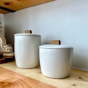 Set of 2 Small & Medium White Ceramic Canister Set with lids
